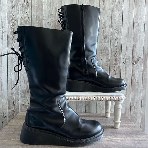 Dr. Martens Shoes - Dr. Martens Rare 3A34 Black Lace Up Mid Calf Wedge 90’s Women's Boots size 7